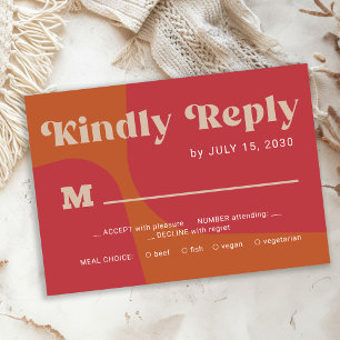 Retro groovy orange red bold typography wedding RSVP card