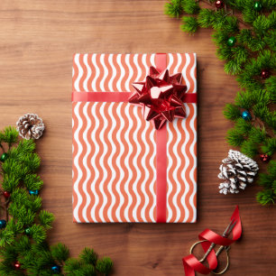 Retro Groovy Orange Wavy Stripe Wrapping Paper
