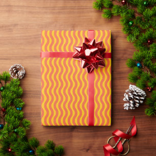 Retro Groovy Orange Yellow Wavy Stripe  Wrapping Paper