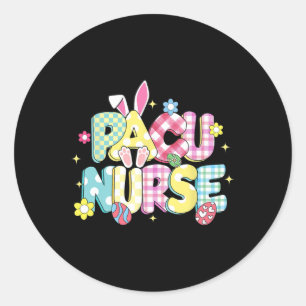 Retro Groovy Pacu Nurse Bunny Ear Funny Easter Gif Classic Round Sticker