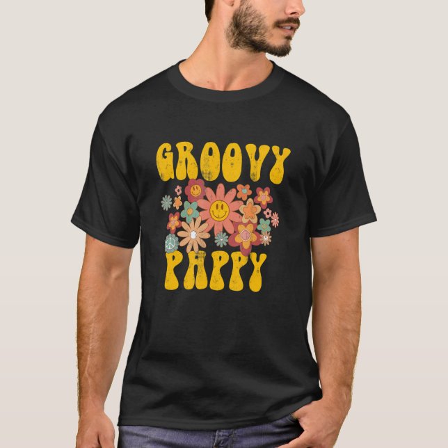 Retro Groovy Pappy Matching Family 1st Birthday Pa T-Shirt (Front)
