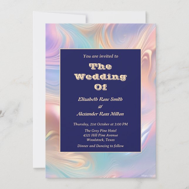 Retro groovy pastel abstract waves wedding invitation (Front)