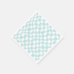 Retro Groovy Pastel Blue White Checks Chequered    Napkin