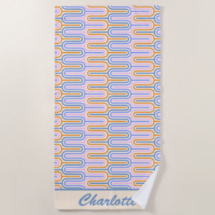 Retro Groovy Pastel Lines Pattern Personalised Beach Towel