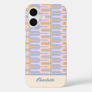 Retro Groovy Pastel Lines Pattern Personalised iPhone 16 Case
