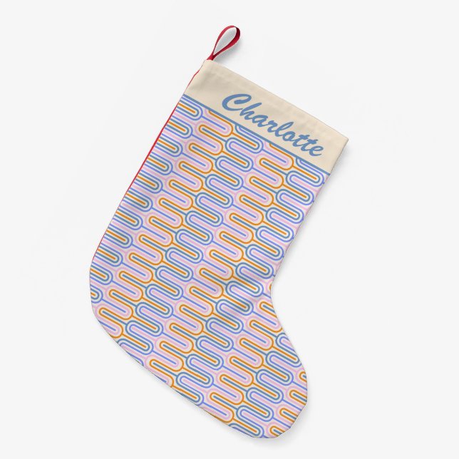 Retro Groovy Pastel Lines Pattern Personalised Small Christmas Stocking (Front (Hanging))