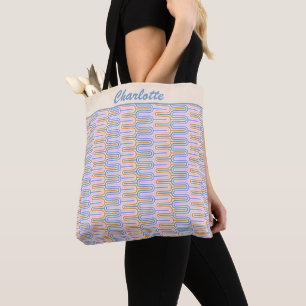 Retro Groovy Pastel Lines Pattern Personalised Tote Bag