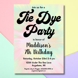 Retro Groovy Pastel Tie Die Birthday Invitation
