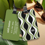 retro groovy pattern - monogram - olive black luggage tag<br><div class="desc">A mod patterned design with a place for a simple monogram. The black and green design has a groovy organic wave pattern. A minimal look in black and white with a simple serif font for a monogram.</div>