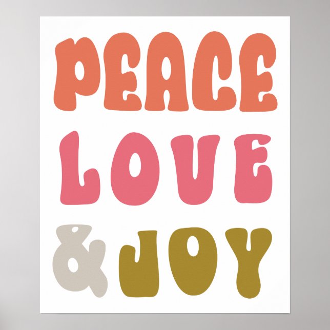 Retro Groovy Peace Love Joy Typography Holiday Poster (Front)