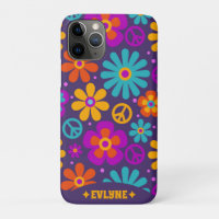 Retro Groovy Peace Sign Flowers Vintage Hippie