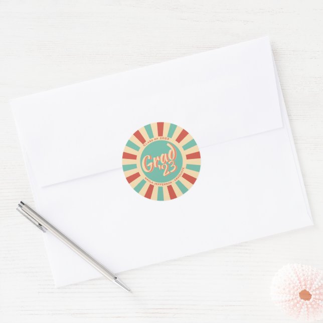 Retro Groovy Peachy Graduation Grad Class of 2023 Classic Round Sticker (Envelope)
