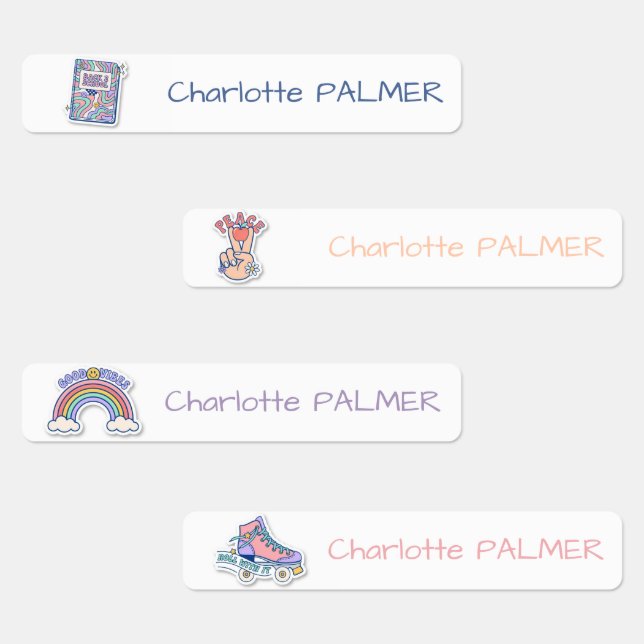 Retro Groovy Personalised Waterproof Name Labels (Group)