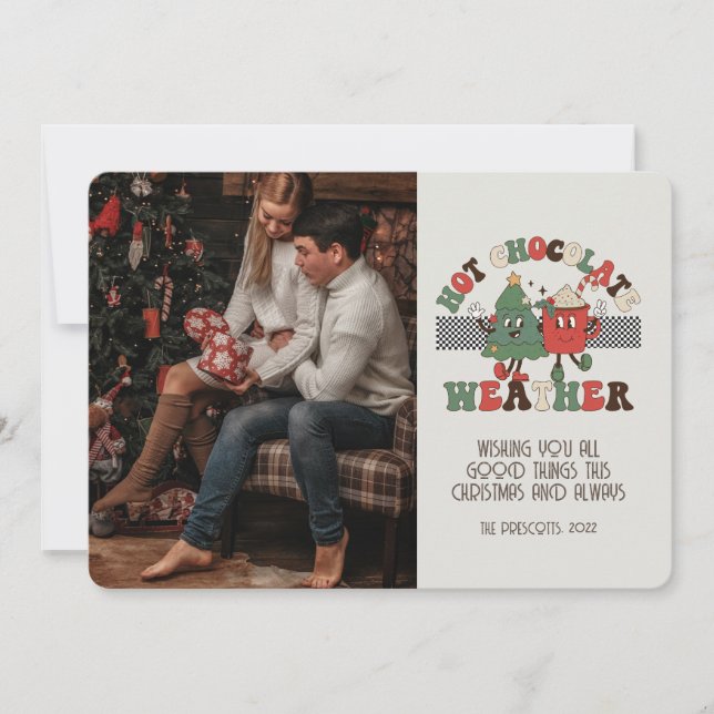 Retro Groovy Photo Christmas Hot Chocolate Weather Card (Front)