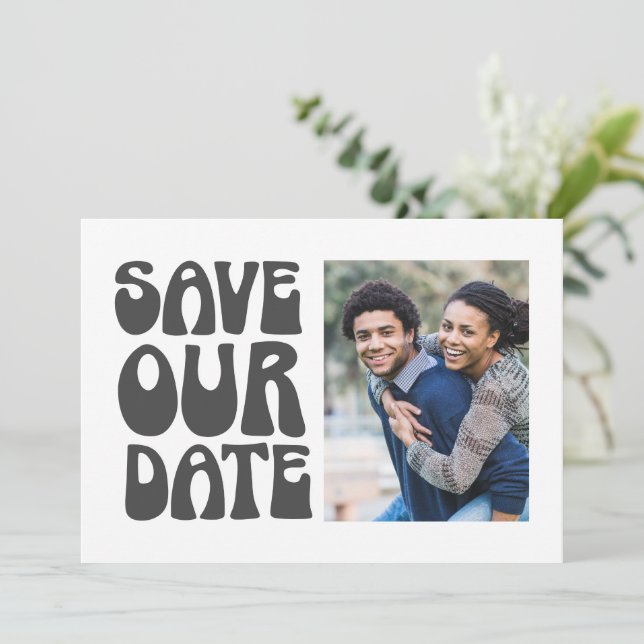 Retro Groovy Photo Save the Date Fun Bold (Standing Front)