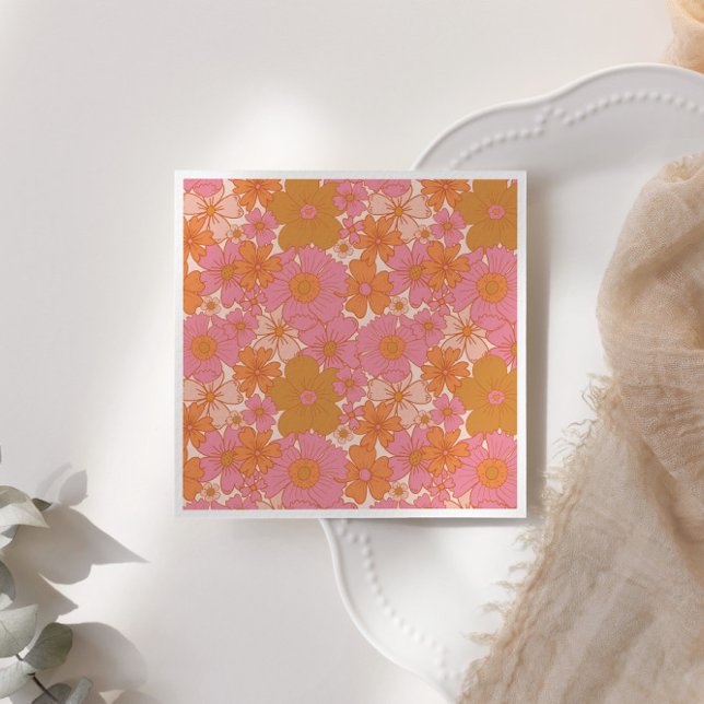 Retro Groovy Pink Boho Baby in Bloom  Napkin (Creator Uploaded)