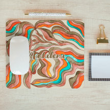 Retro Groovy Pink Burnt Orange Wavy Script Name