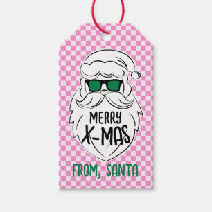 Retro Groovy Pink Chequered Santa Claus Christmas  Gift Tags