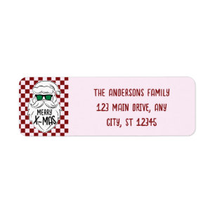 Retro Groovy Pink Chequered Santa Claus Christmas Return Address Label
