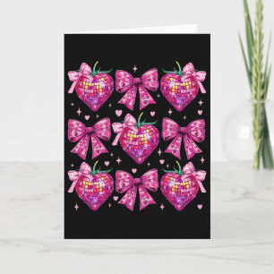Retro Groovy Pink Coquette Bow Strawberry Valentin Card