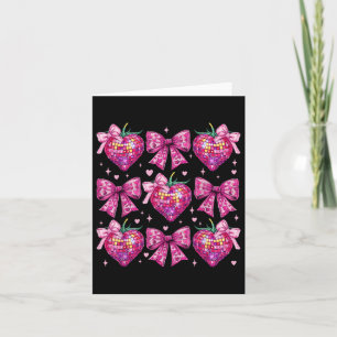 Retro Groovy Pink Coquette Bow Strawberry Valentin Card