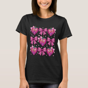 Retro Groovy Pink Coquette Bow Strawberry Valentin T-Shirt