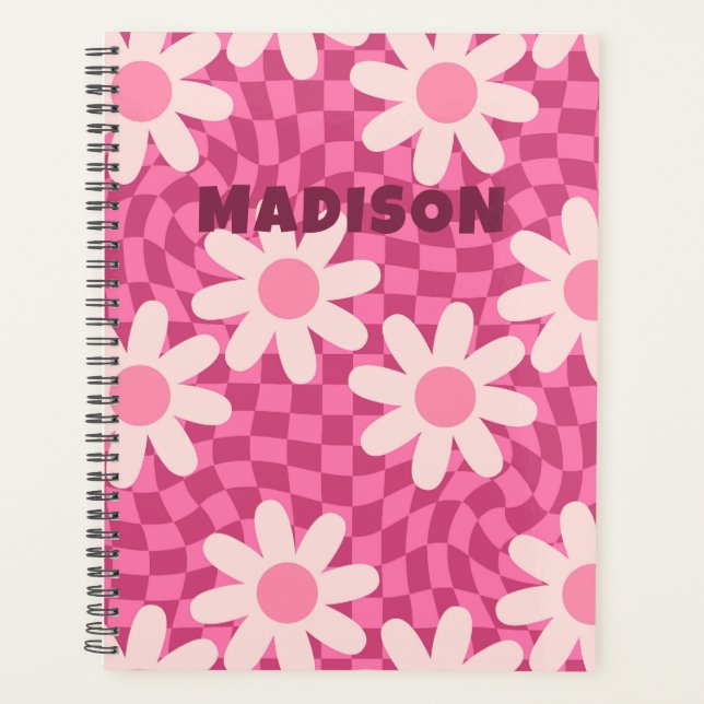 Retro Groovy Pink Daisy Personalised Name Gift Planner (Front)