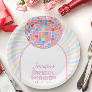 Retro Groovy Pink Disco Ball 70s 80s Bridal Shower Paper Plate