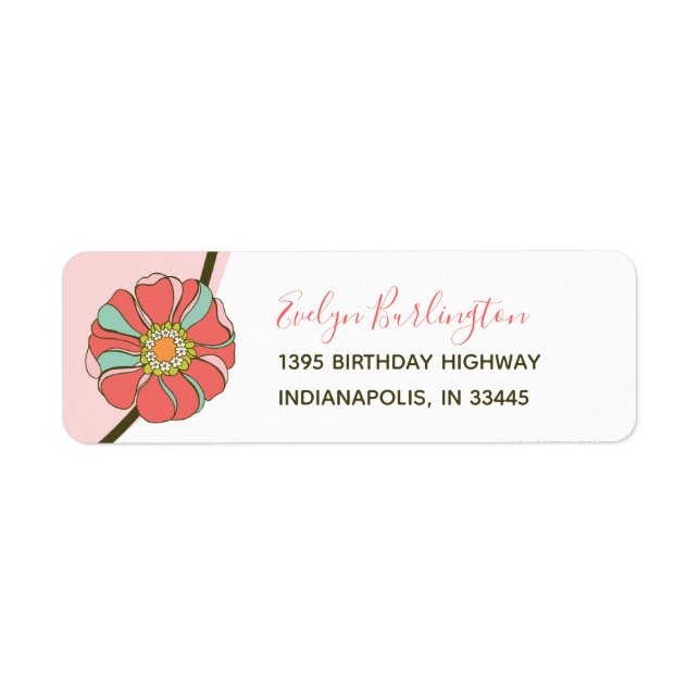 Retro Groovy Pink Floral Return Address Label (Front)