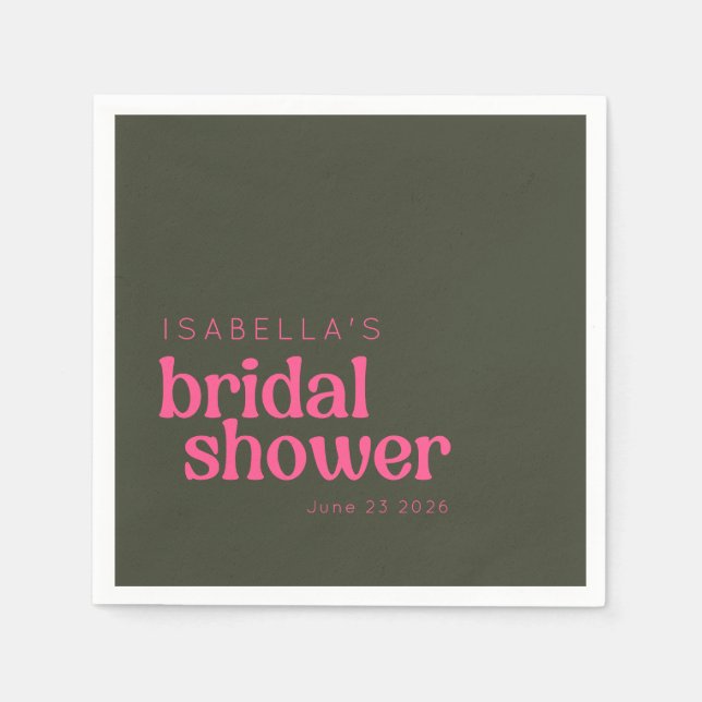 Retro Groovy Pink Green Bridal Shower Custom Napkin (Front)