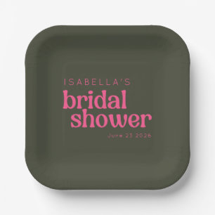 Retro Groovy Pink Green Bridal Shower Custom Paper Plate
