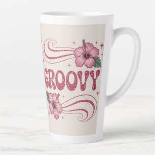 Retro Groovy Pink Hibiscus Latte Mug