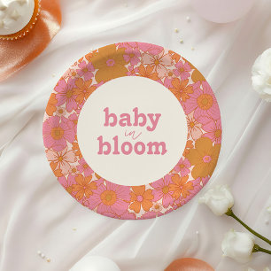 Retro Groovy Pink Hippie Baby in Bloom   Boho Paper Plate