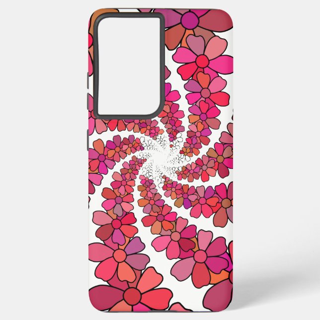 Retro groovy pink mauve flowers spiral geometric samsung galaxy s21 ultra case (Back)