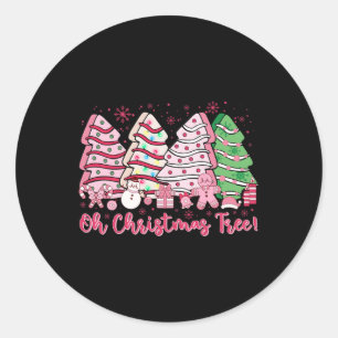 Retro Groovy Pink Oh Christmas Tree Cakes Debbie C Classic Round Sticker