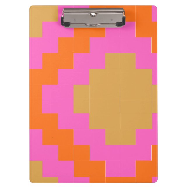 ​Retro Groovy Pink Orange Geometric  Clipboard (Front)
