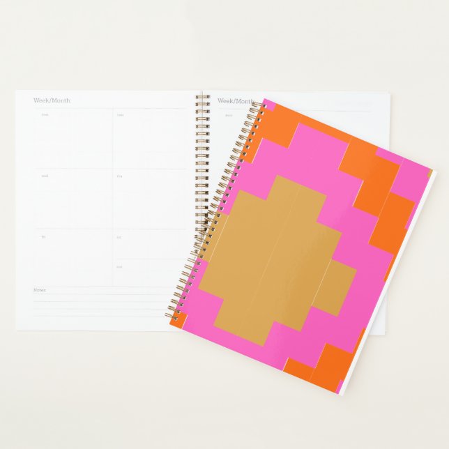 Retro Groovy Pink Orange Geometric School Notebook Planner (Display)