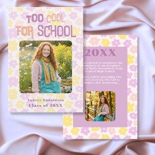 Retro Groovy Pink Yellow Purple Floral Graduation Announcement