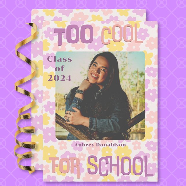 Retro Groovy Pink Yellow Purple Floral Graduation Announcement (Retro Groovy Pink Yellow Purple Floral Graduation Announcement)