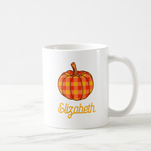 Retro Groovy Plaid Pumpkin Checkered Thanksgiving Coffee Mug