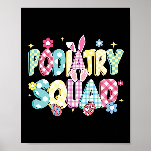 Retro Groovy Podiatry Squad Bunny Ear Funny Easter Poster (Front)