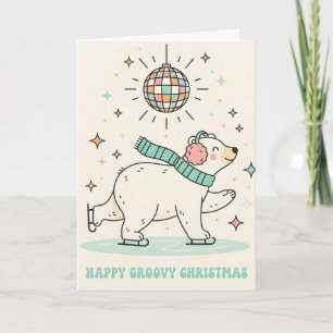 Retro Groovy Polar Bear Merry Christmas Holiday Card