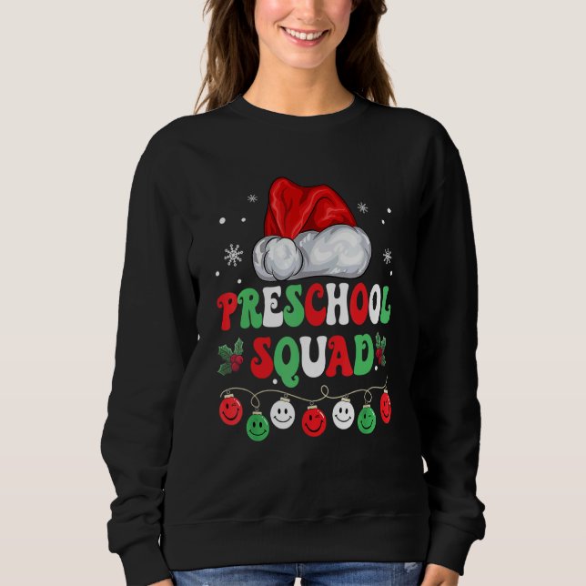 Retro Groovy Preschool Squad  Christmas Teacher Li Sweatshirt (Front)
