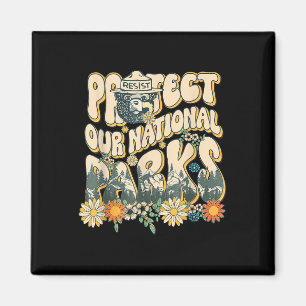Retro Groovy Protect Our National Parks Bear Funny Magnet