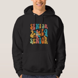 Retro Groovy Proud Mom Senior 2024 Hippie Floral G Hoodie