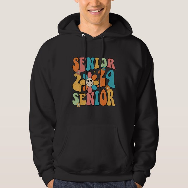 Retro Groovy Proud Mom Senior 2024 Hippie Floral G Hoodie (Front)