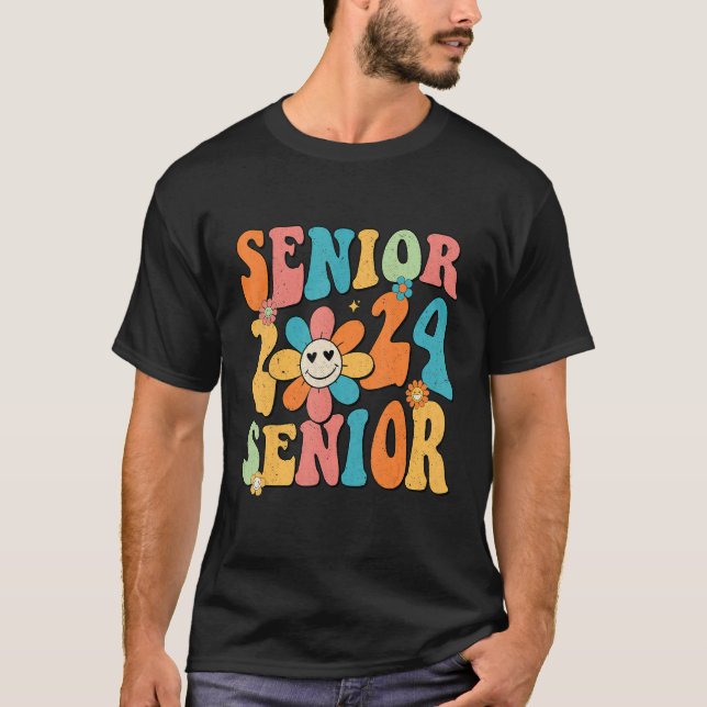 Retro Groovy Proud Mom Senior 2024 Hippie Floral G T-Shirt (Front)