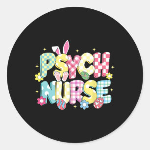 Retro Groovy Psych Nurse Bunny Ear Funny Easter Gi Classic Round Sticker