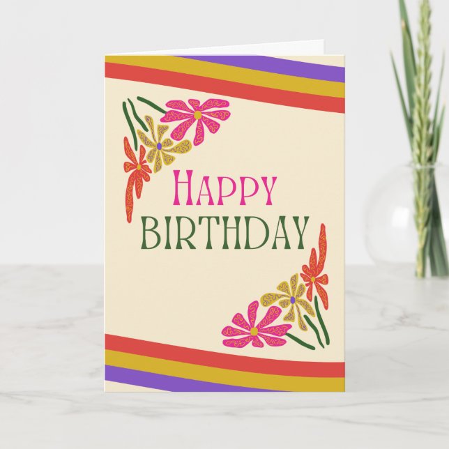 Retro Groovy Psychedelic Flowers Birthday Card (Front)