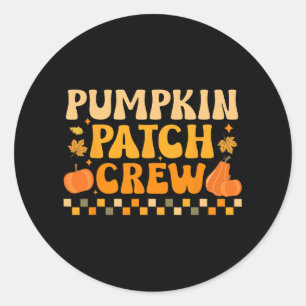 retro groovy pumpkin patch crew thanksgiving fall  classic round sticker